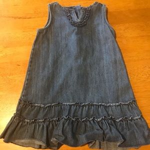 Girls denim jumper with ruffled hem